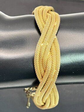 Vintage Francois Gold Tone Twisted Multi Strand Mesh Bracelet Signed Mid Century